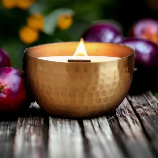 Woodland Plum & Amber-Solid Brass 14oz Pure Soy Candle