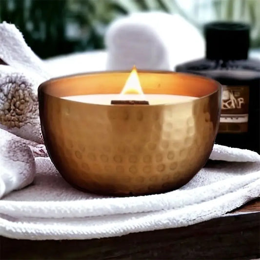 Santal & Shea Butter-Solid Brass 14oz Pure Soy Candle